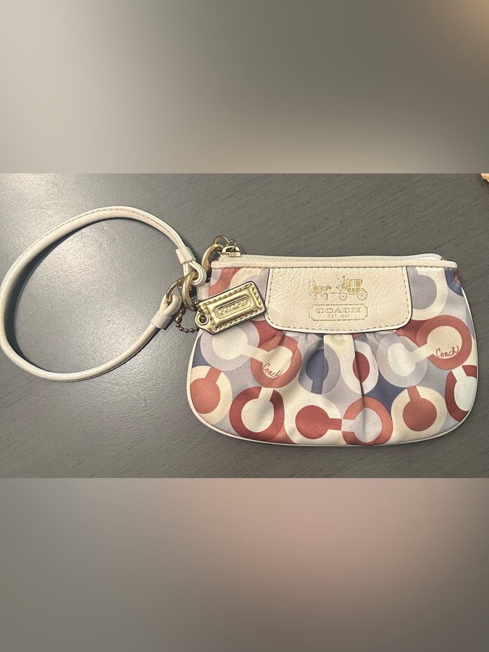 Coach Multicolor Circle Print Wristlet with Cream Trim